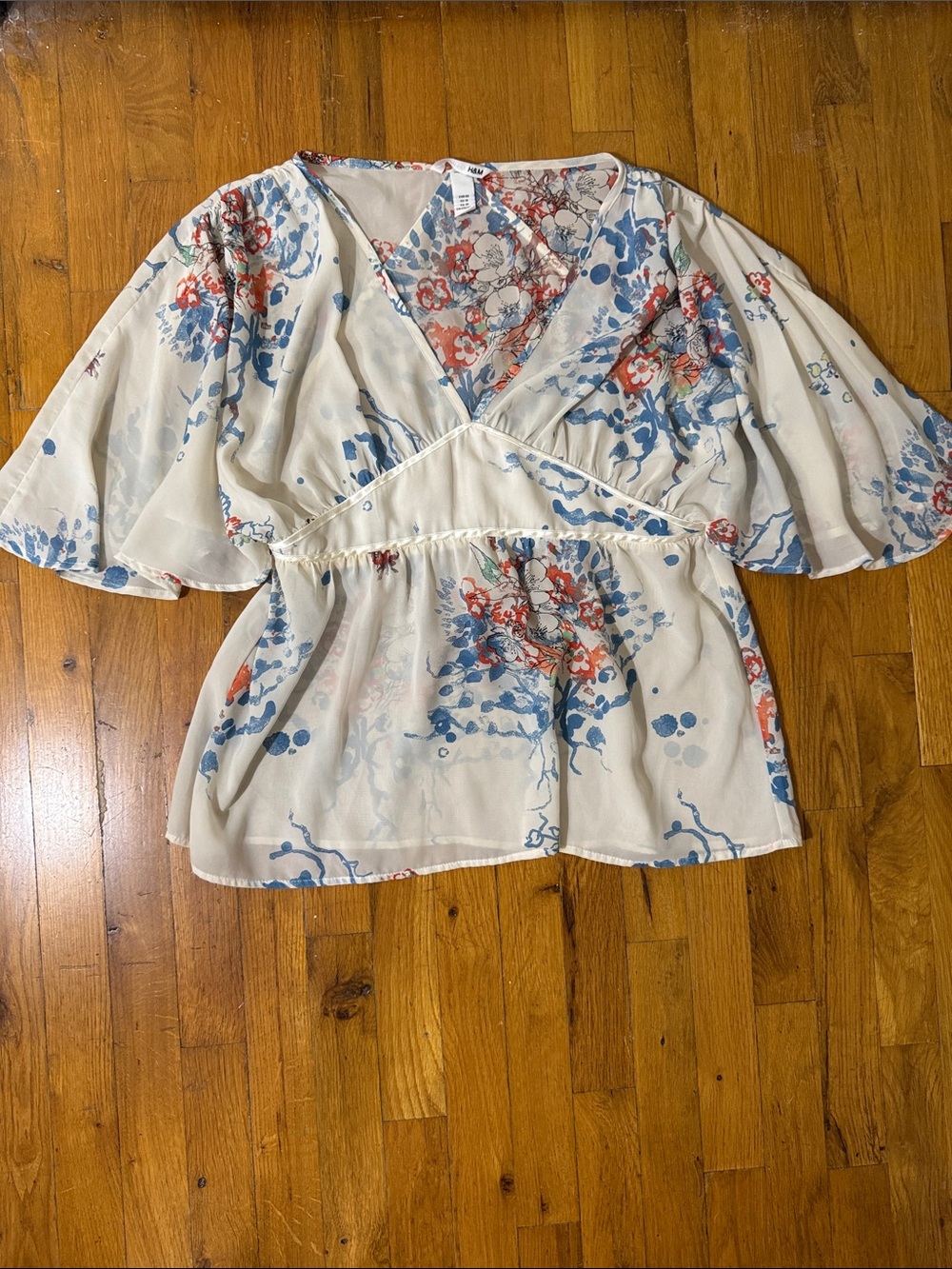 Flowy Cream Floral V-Neck Women's Top